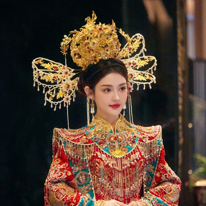 合金婚庆饰品 新娘头饰中式大凤冠明制宋制汉服婚礼结婚发饰82716