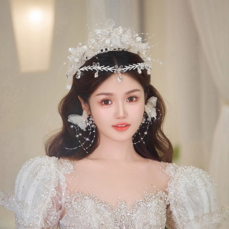 合金婚庆饰品 新娘头饰简约皇冠婚纱结婚蝴蝶结发夹发饰品244286