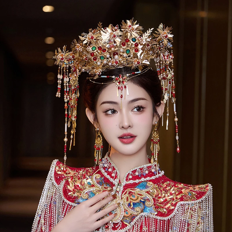 合金亚克力婚庆饰品 8193中式结婚大气古典汉服大凤冠主仪式头饰