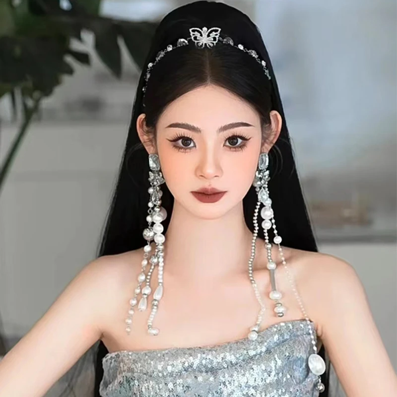 梦瑶 合金婚庆饰品 时尚法式小众韩式精致感个性长款流苏发箍0042