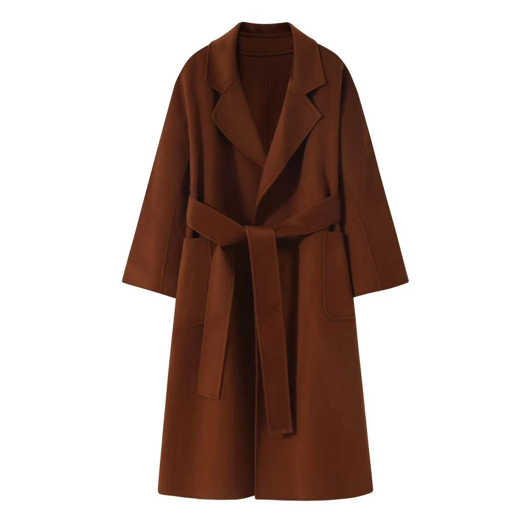 【100%羊毛大衣】水波纹浴袍款长款高端澳毛双面短款040-1