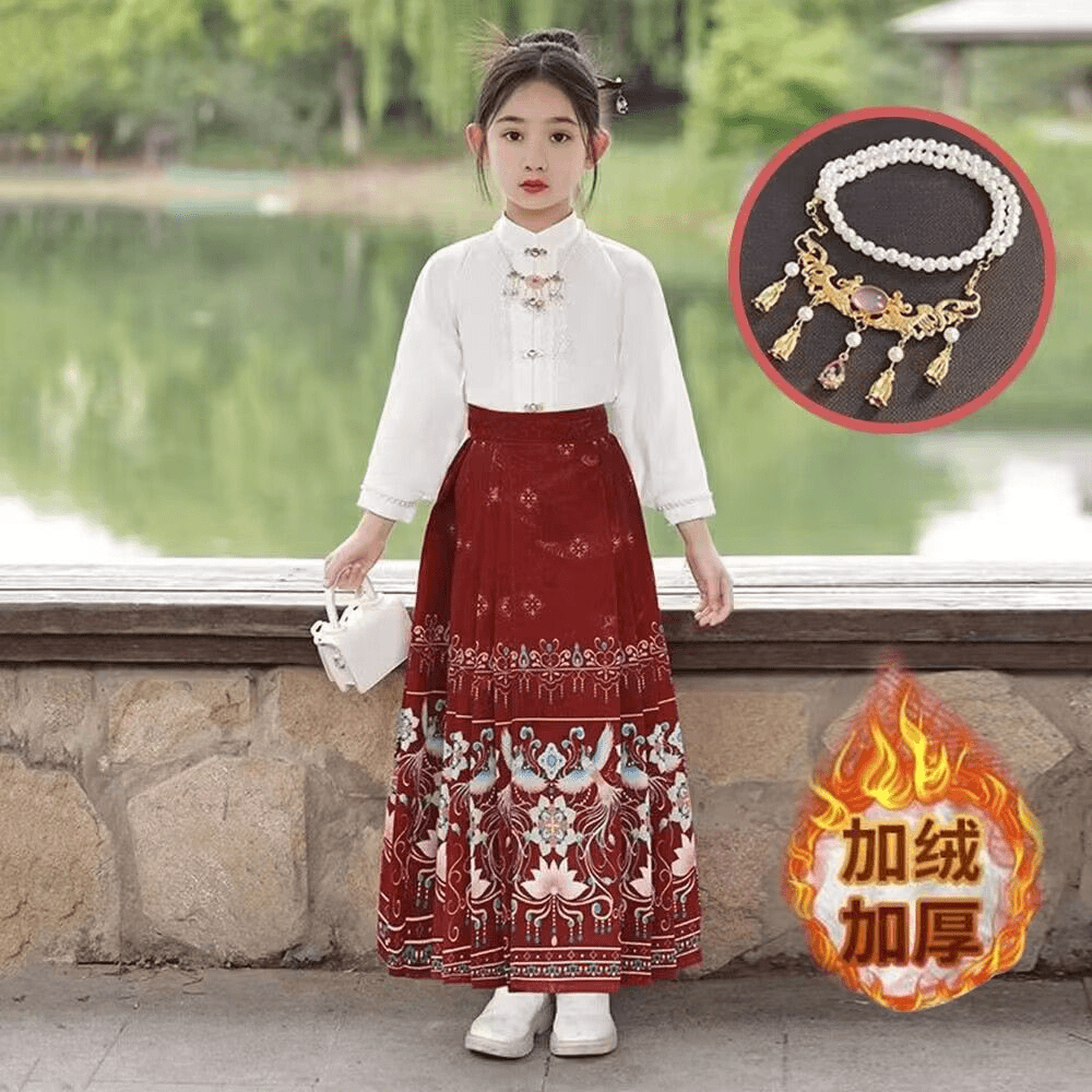 汉服女童古装加绒马面裙套装小女孩厚款中国风裙冬季儿童明制唐装
