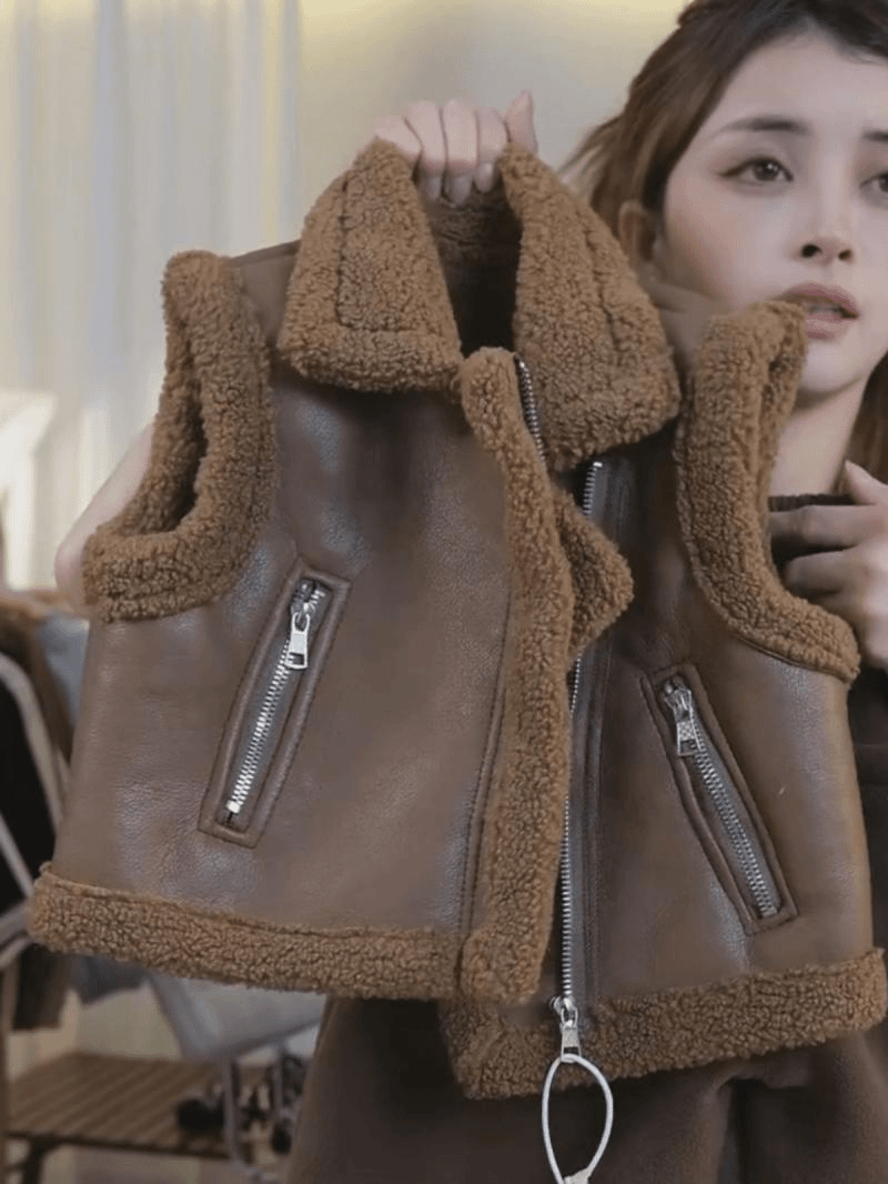 韩版儿童秋冬新款马甲男女宝宝中小童皮毛一体加绒加厚羊羔毛冬季