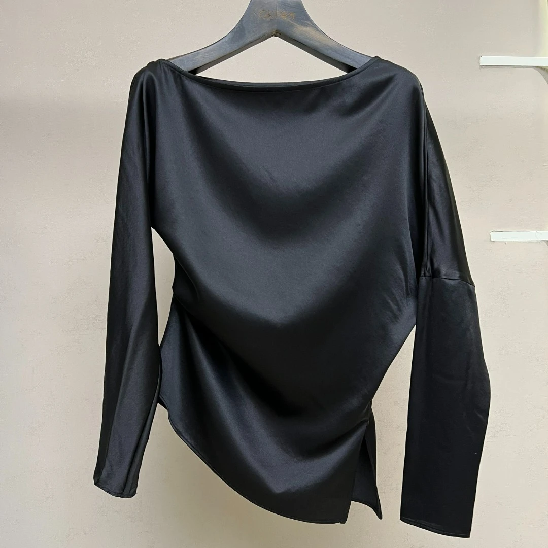 【BAMBOO MILLET黑标系列】设计感时尚气质不规则真丝缎小衫C1120