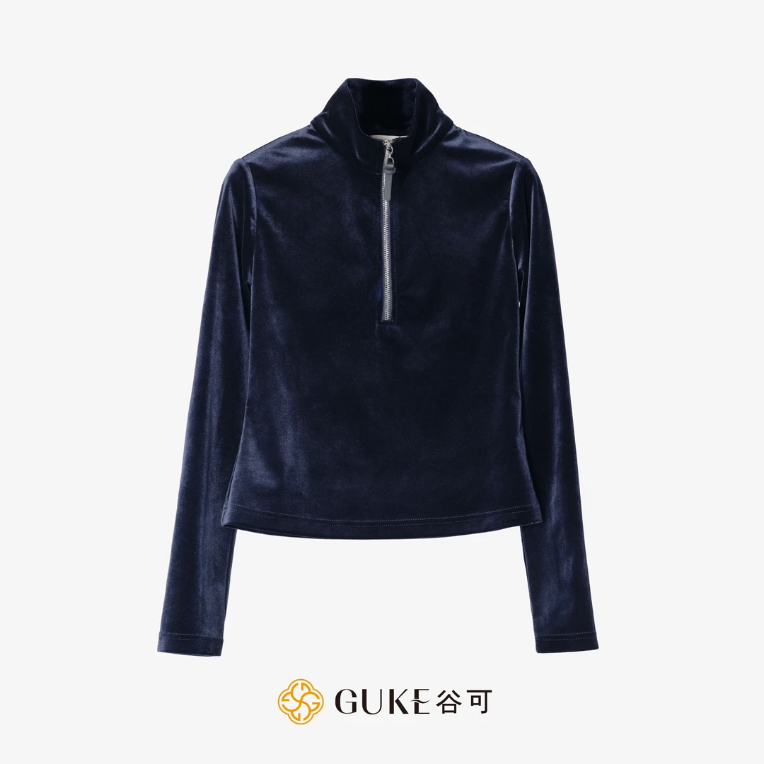 GKE/谷可C1169天鹅绒小衫女2024秋冬新款修身百搭套头打底上衣