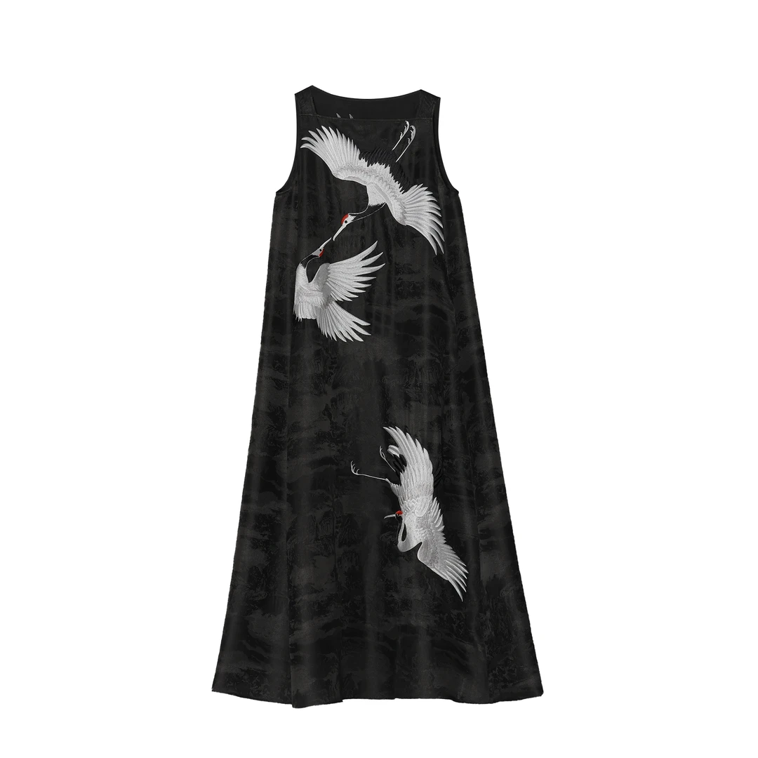 【BAMBOO MILLET黑标系列】高端香云纱绣花无袖连衣裙LQ1285