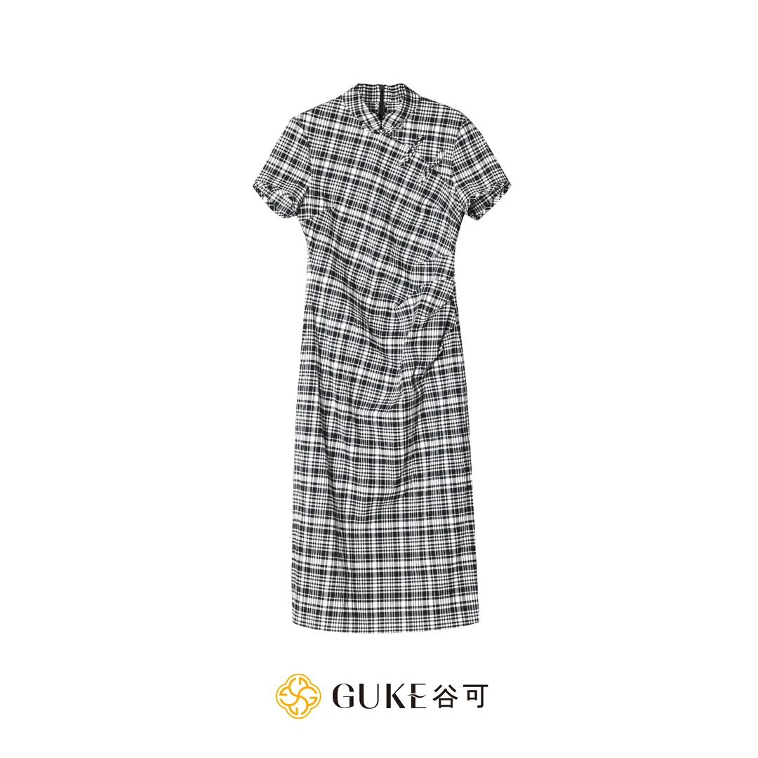 GKE/谷可LQ1561时尚新中式格子连衣裙