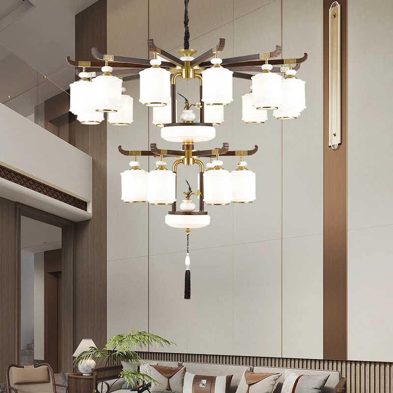 新中式木艺大气吊灯客厅客厅灯餐厅家用酒店大厅书房古典禅意