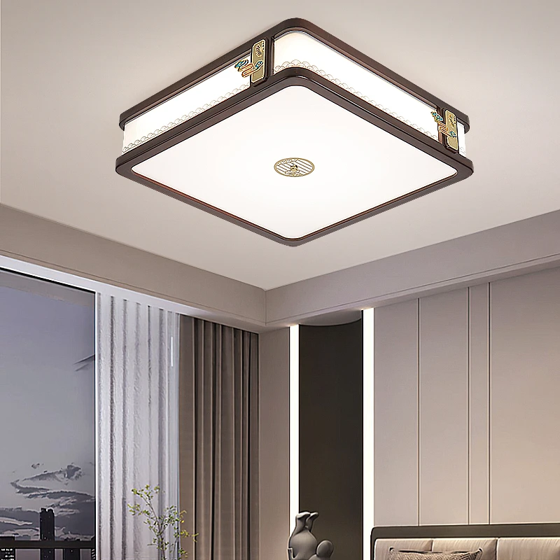 热销新中式铜加木吸顶灯新中式房间餐厅方形新中式房间禅意全屋