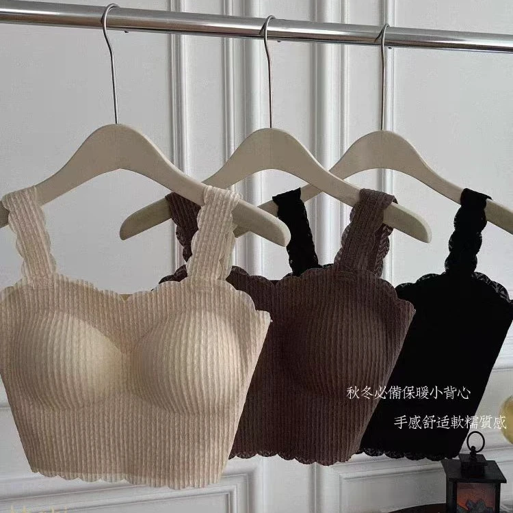 @蕾丝德绒吊带背心带胸垫1699