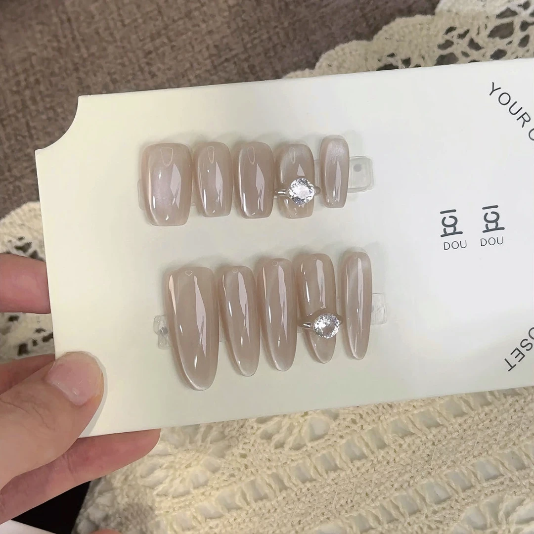【一克拉】指糖.豆豆家显白猫眼带钻纯手工穿戴甲