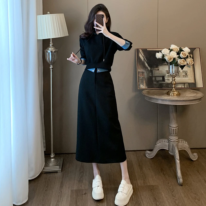 高级感休闲运动套装女秋欧货时髦设计感卫衣半身裙两件套韩系气质