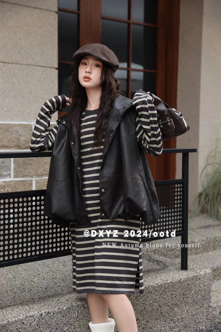 东 2024【X】9月10日  男童女童时尚卡其色条纹两件套6072-