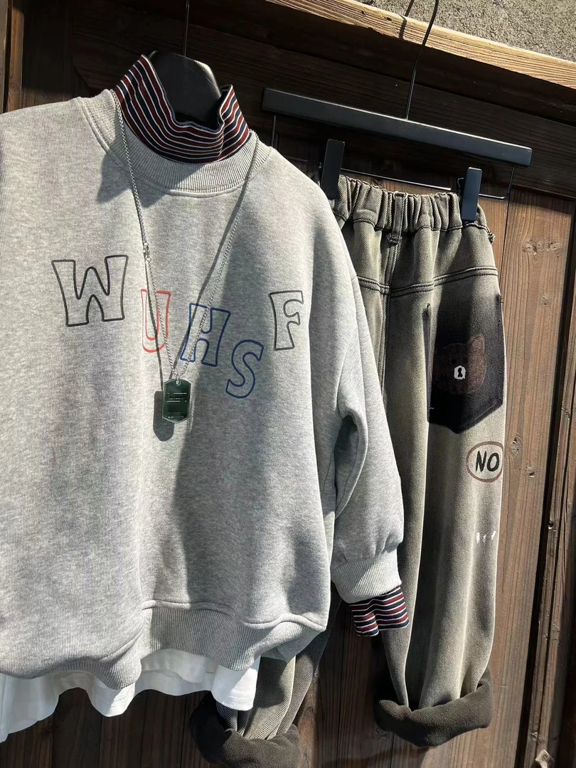 吾2024 冬【Y】10月20日 儿童灰色假两件加绒卫衣444-