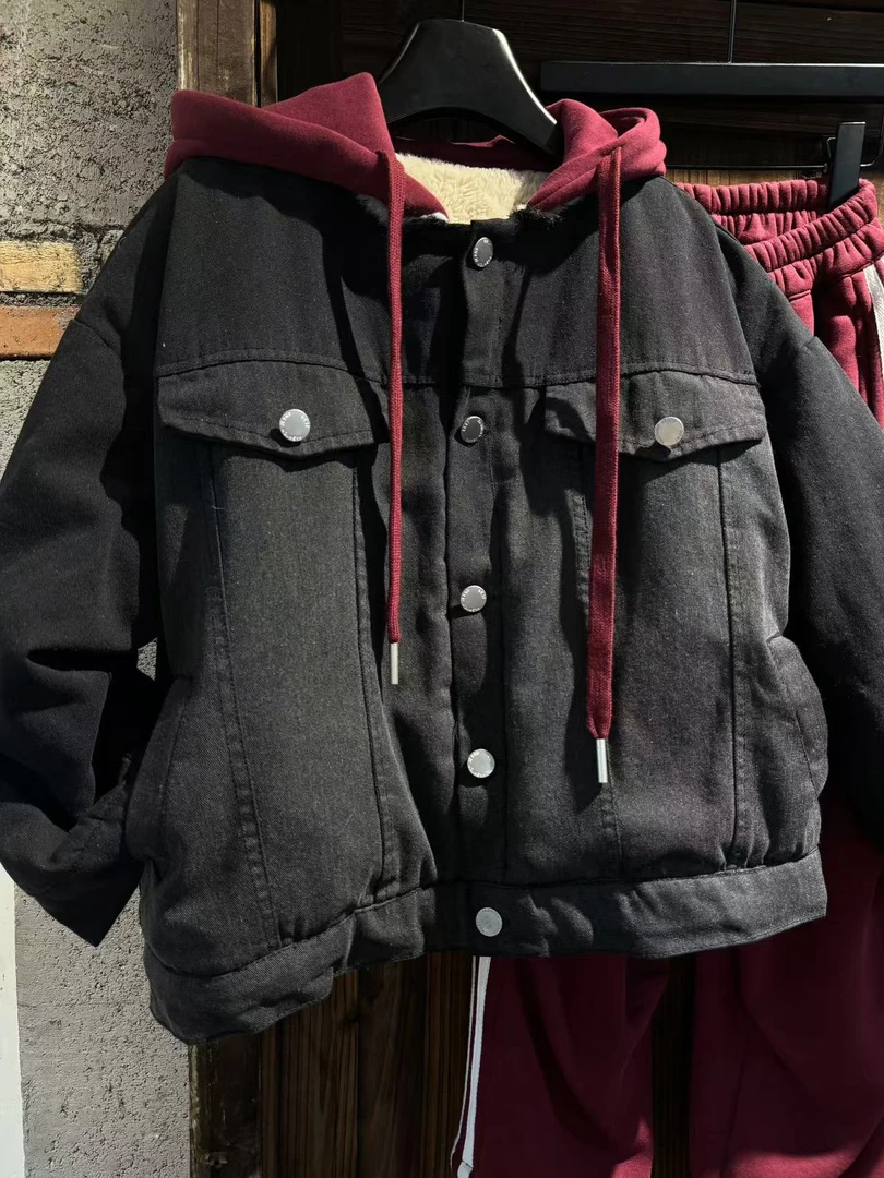 吾2024【Y】10月28日 儿童男童女童黑色加厚连帽外套2059-