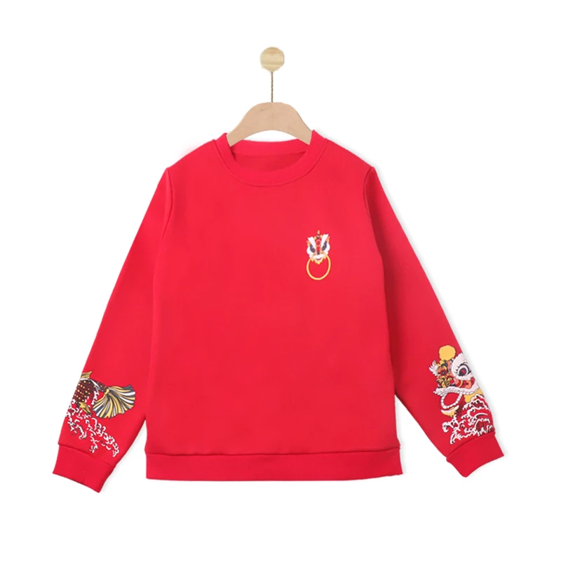 w8198A大红国风印花年服喜庆卫衣