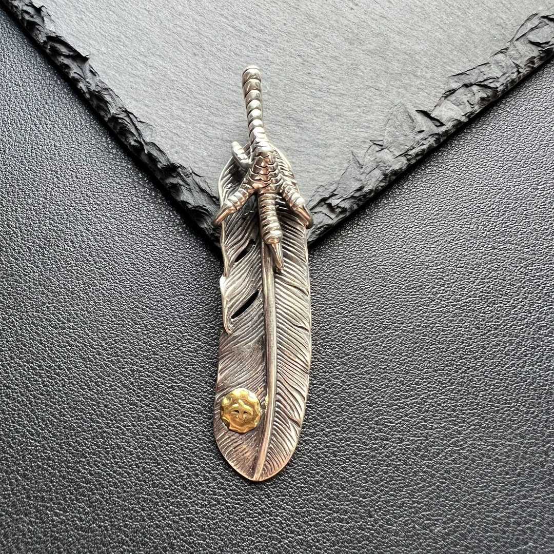 吊坠925银 鹰抓大羽毛吊坠D40133手工小众创意百搭个性银色挂坠