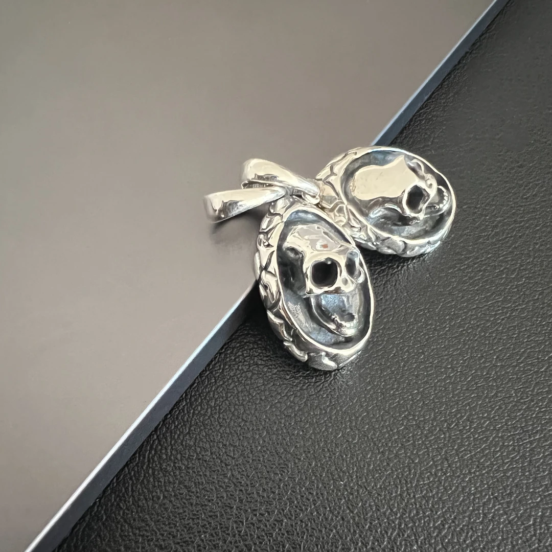 吊坠925银 复古高级感精致骷髅像吊坠轻奢小众简约风潮流链坠做旧
