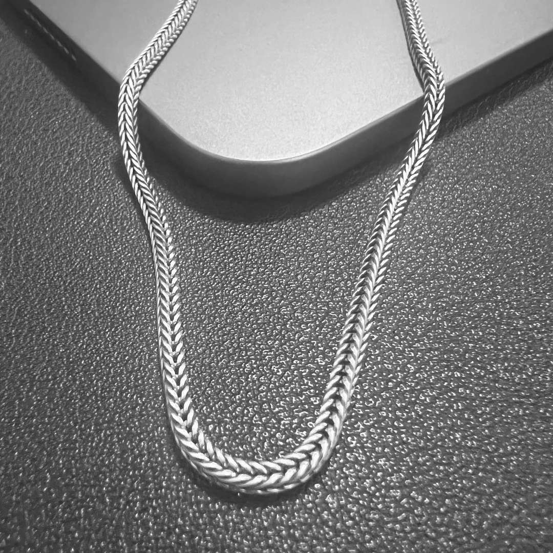 链子925银 时尚百搭复古狐尾链 经典做旧男女情侣素款四边龙骨链