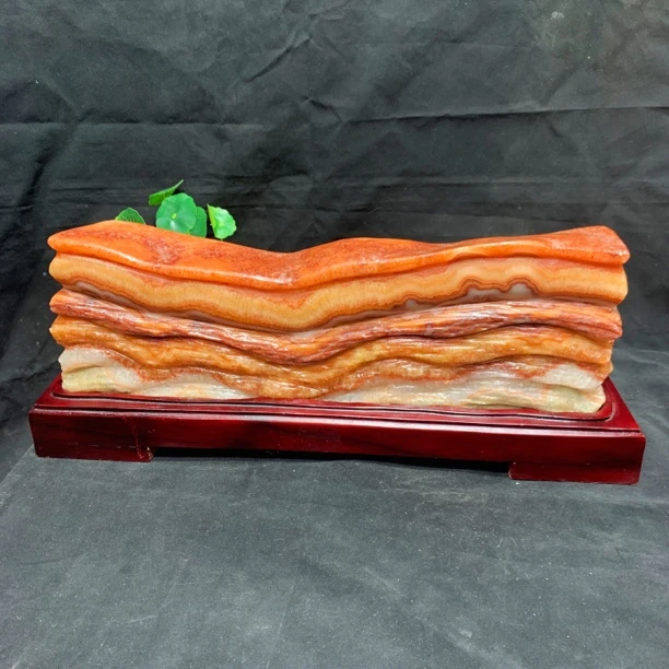 广西天然猪肉石摆件底座长53宽7高度20cm