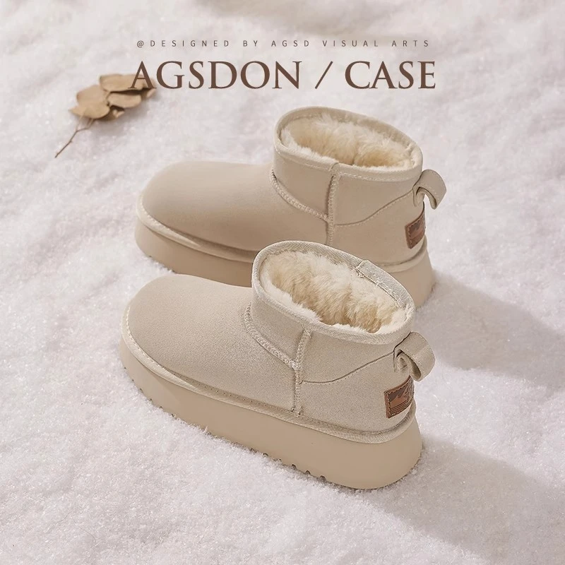 奥古狮登厚底雪地靴女2025冬季新款加绒加厚保暖面包短靴东北棉鞋