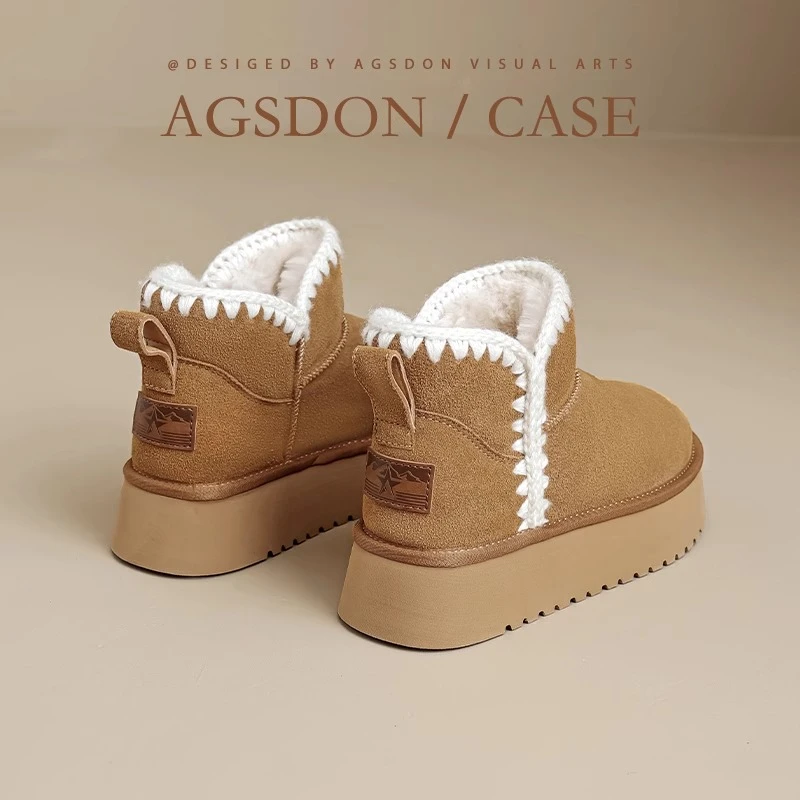 奥古狮登厚底雪地靴女2025新款冬季加绒保暖短筒靴子户外东北棉鞋