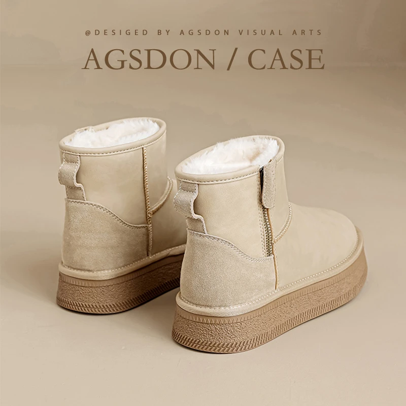 奥古狮登厚底雪地靴女冬季2025新款加绒加厚短靴防滑桑坡东北棉鞋