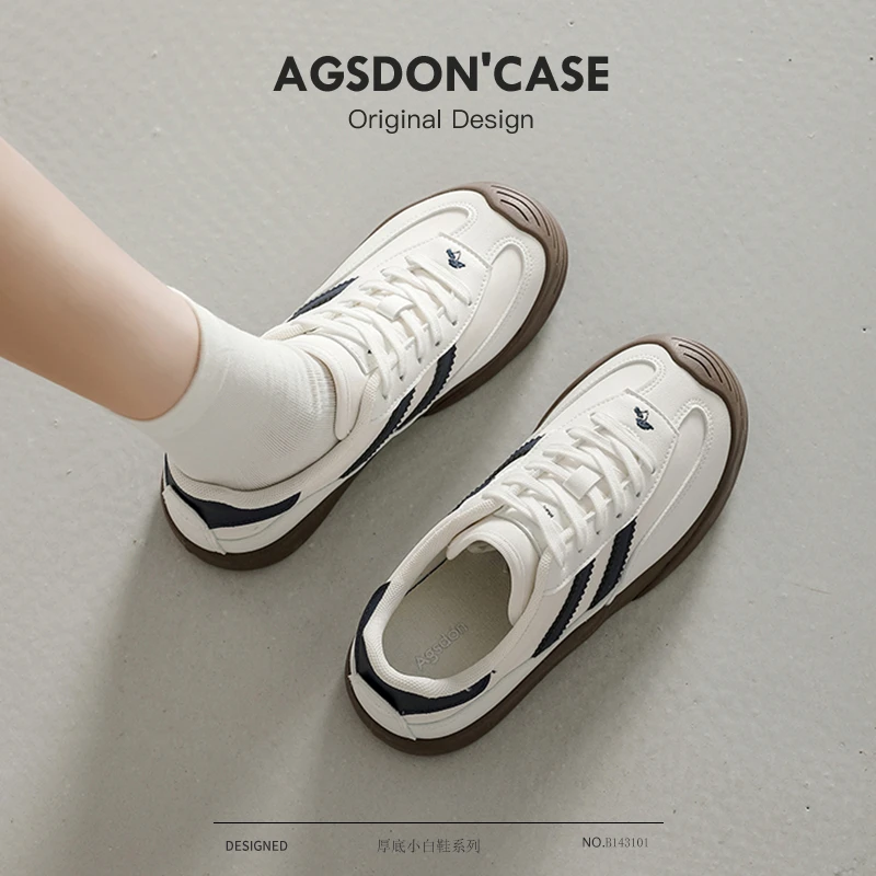 奥古狮登德训鞋女款2025新款夏季透气百搭复古板鞋厚底休闲小白鞋