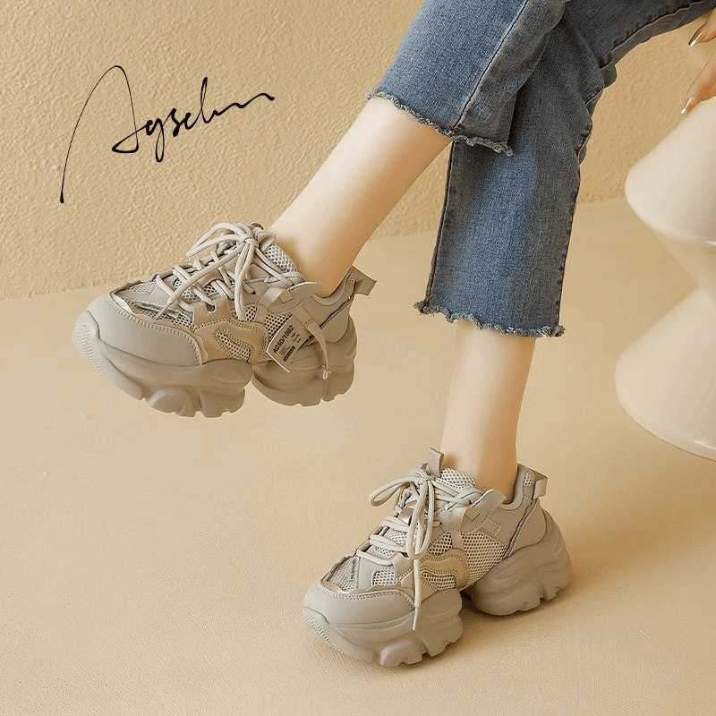 奥古狮登厚底老爹鞋女2024新款春季加绒显脚小真皮女鞋休闲运动鞋