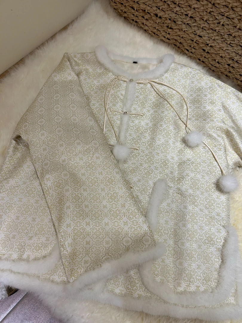 姑苏夫人国风桑蚕丝定胜宋锦新中式外套高端定制款年服上衣水貂毛