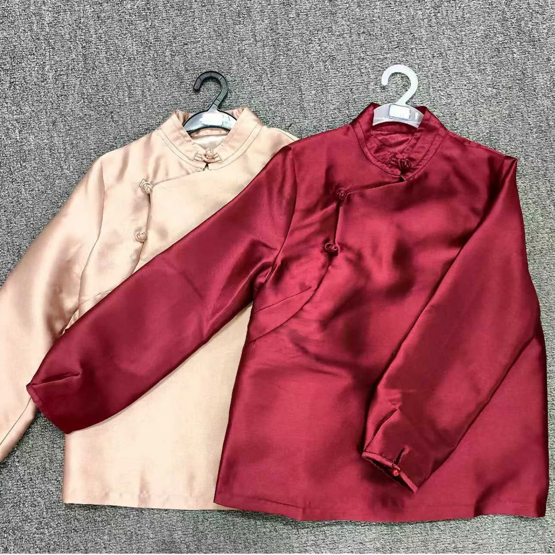 6728丝毛纯色斜襟盘扣小衫