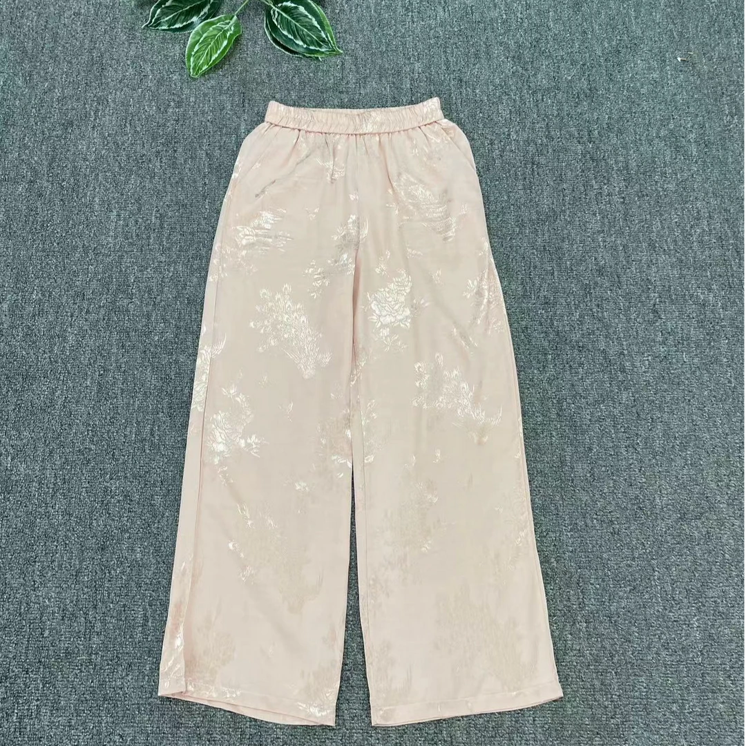 3319提花缎阔腿长裤