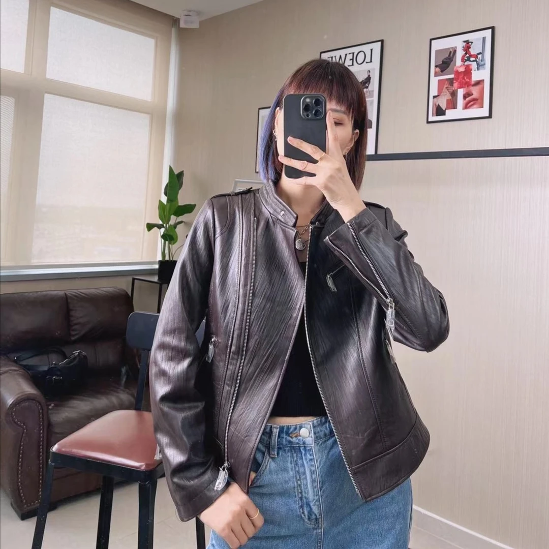 SUIJI/随机春季潮流立领时尚休闲百搭修身女士皮衣绵羊皮DP2229