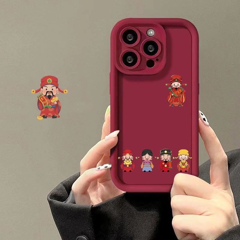 适用于苹果15pro手机壳财神iphone14proMax/15/15/15液态硅胶XS/X