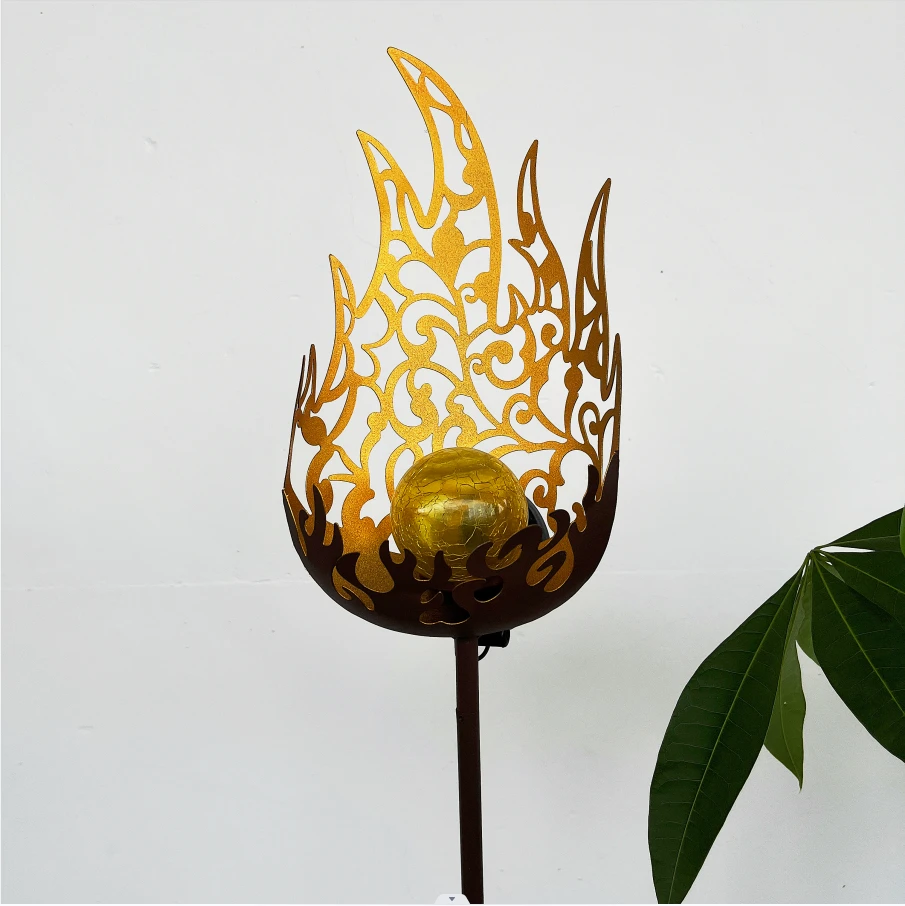 创意太阳能火焰灯酒店花园阳台个性太阳花草坪地插灯防水客厅餐厅
