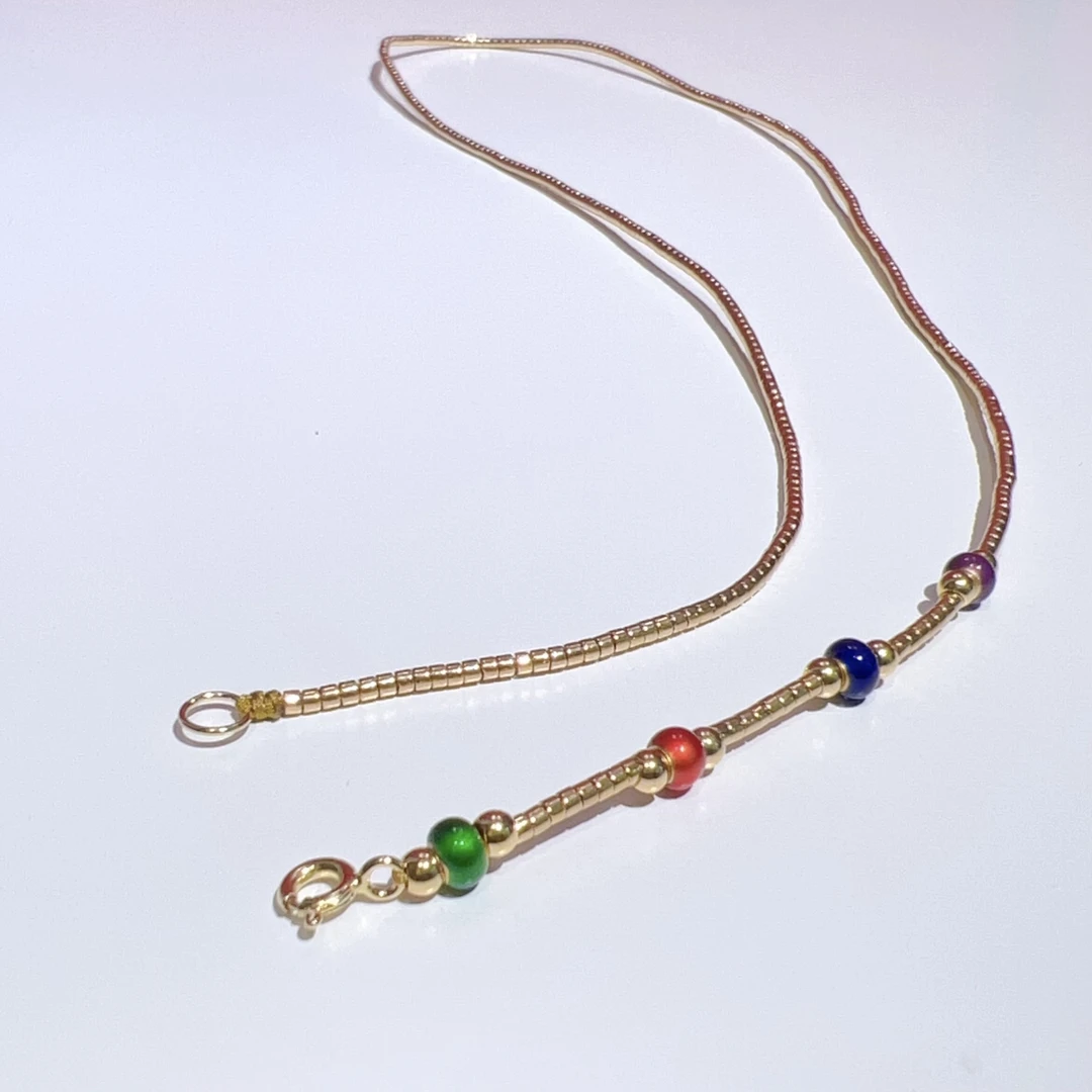 足金999黄金珐琅彩色转运珠金琉璃手串/项链手工原创设计年会年节