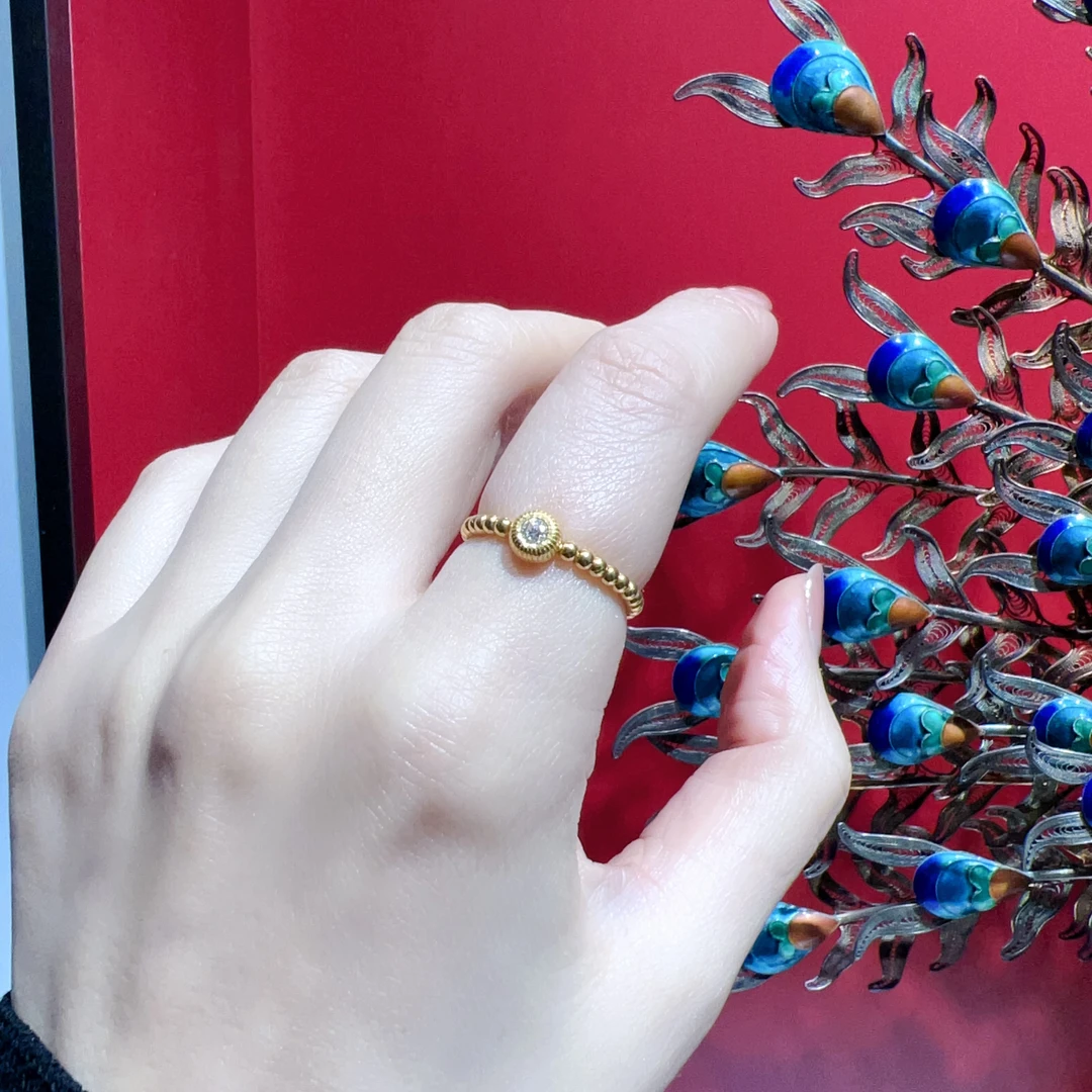 足金999黄金【泡泡钻】2mm金珠超细转运珠戒指