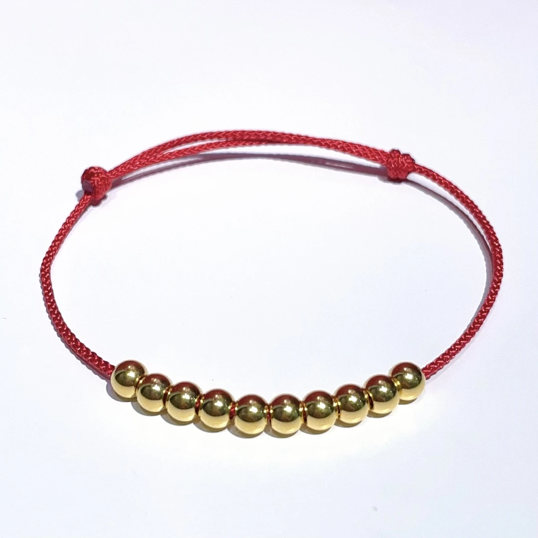 足金999黄金4mm/5mm金珠转运珠十全十美红绳手链手工编绳手绳