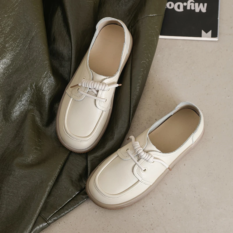 浅口单鞋女牛筋软底透气小白鞋舒适一脚蹬休闲鞋百搭真皮平底