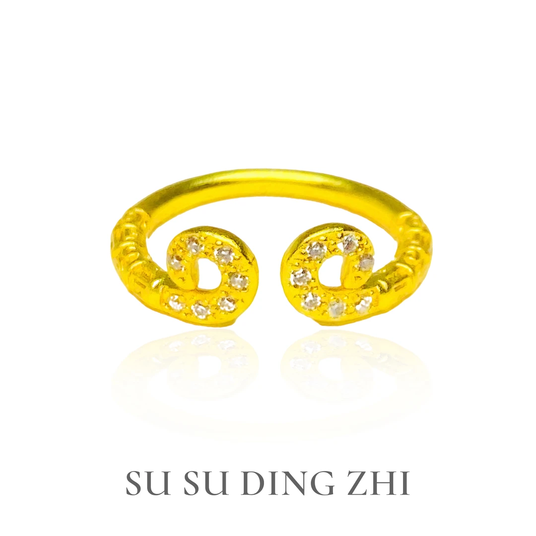 铜合金戒指 【苏苏手工定制】点香纂刻紧箍戒指丨尺寸可调节