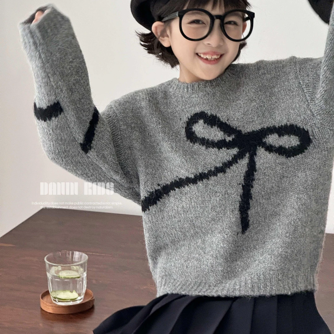 【嗒囜】女童织花时尚百搭针织套头毛衣中大童洋气冬季宽松圆领毛衫