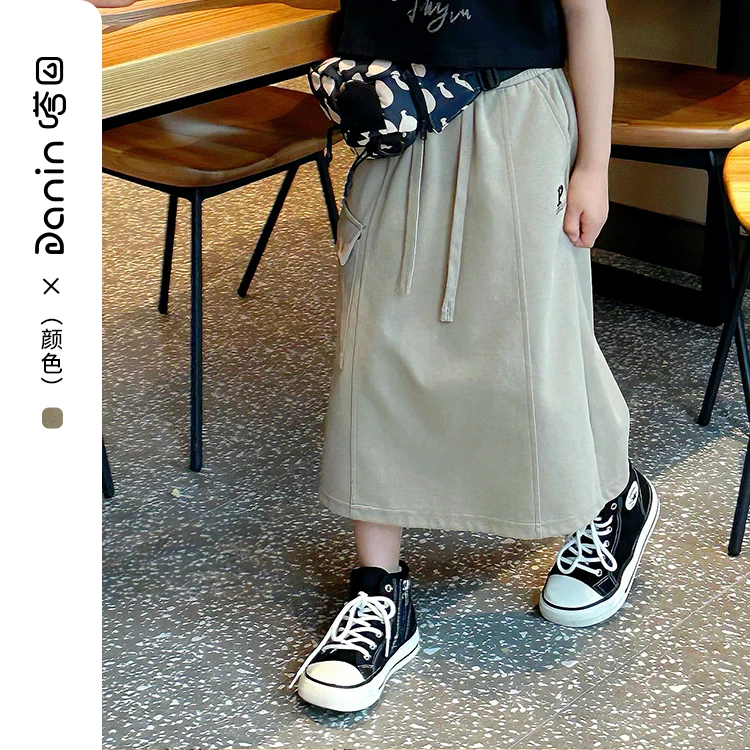 【嗒囜】儿童抽绳松紧腰裙子工装裙时尚裙子女童半身裙直筒包臀长裙