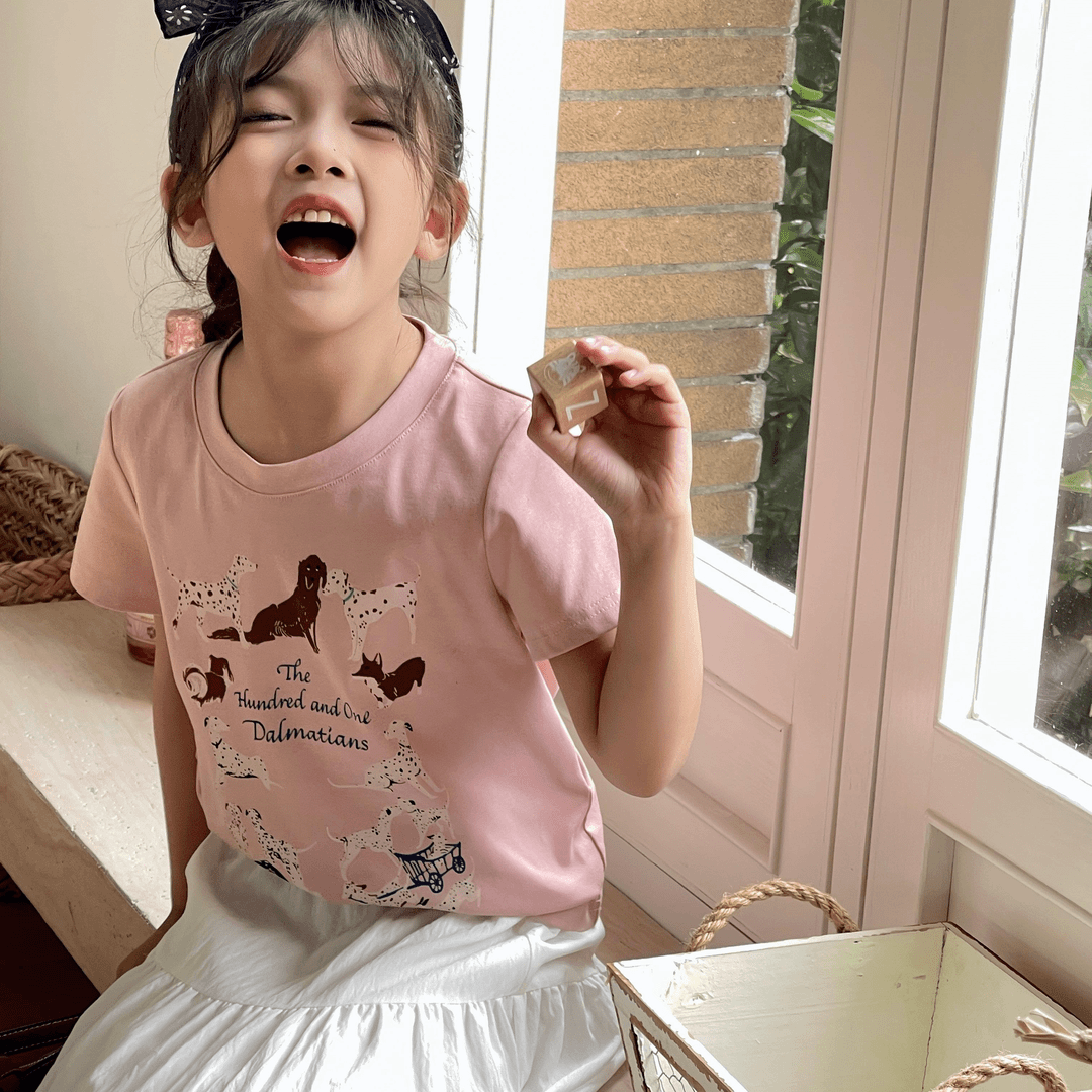 【嗒囜】243589 女童夏季百搭印花常规版T恤中大童圆领上衣