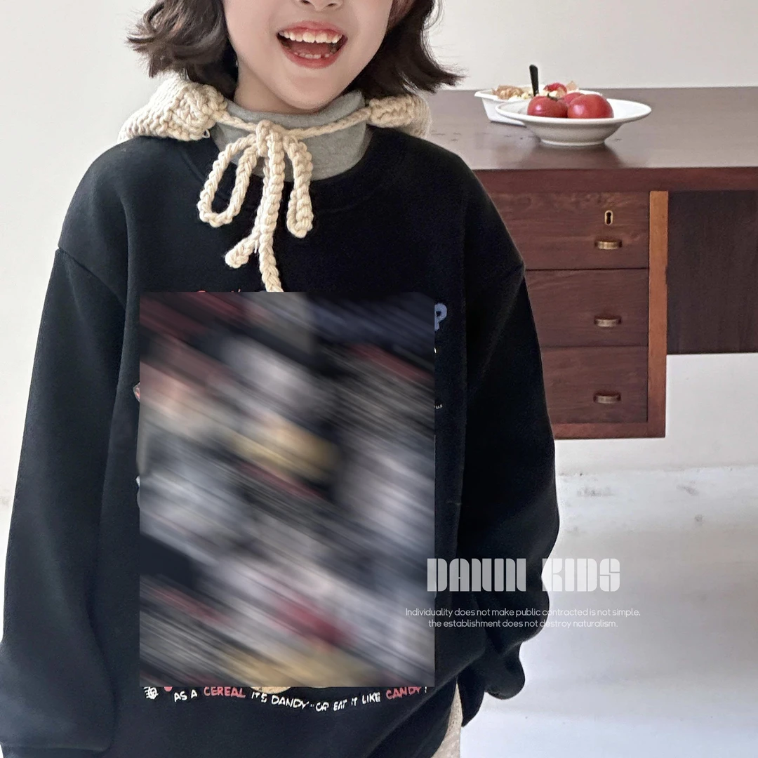 【嗒囜】男女童冬季韩版套头加绒卫衣儿童时尚卡通印花宽松长袖上衣