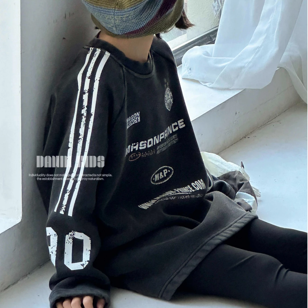 【嗒囜】男女童时尚套头洋气加绒卫衣儿童复古超酷印花长袖宽松上衣