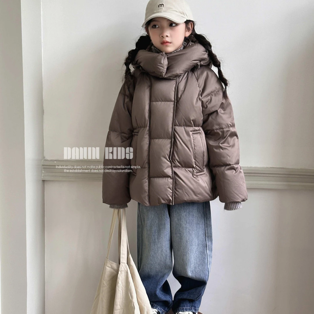 【嗒囜】女童冬季保暖百搭短款羽绒服加厚中大童宽松款连帽羽绒外套