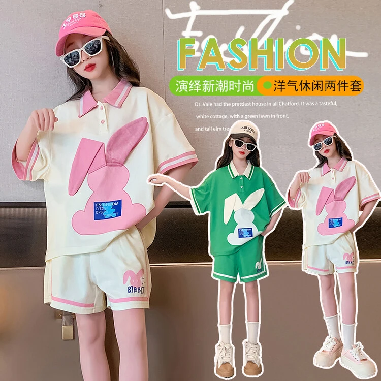 女童夏季短袖T恤洋气女孩大儿童棉套装夏装潮5POLO衫上衣服8岁9