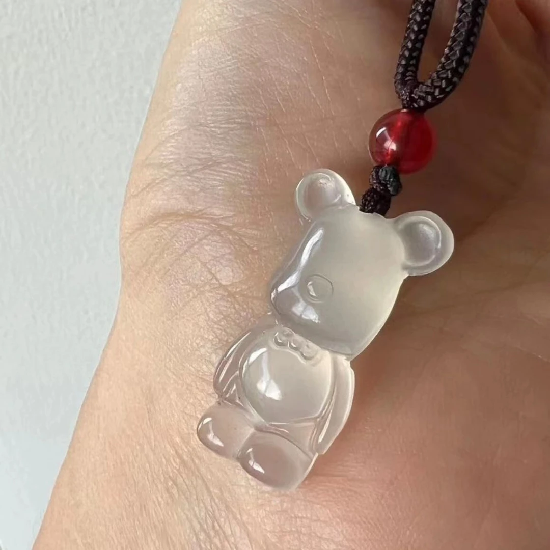 玉石玛瑙玉髓暴力熊吊坠可爱白色小熊卡通小挂件多样性一件