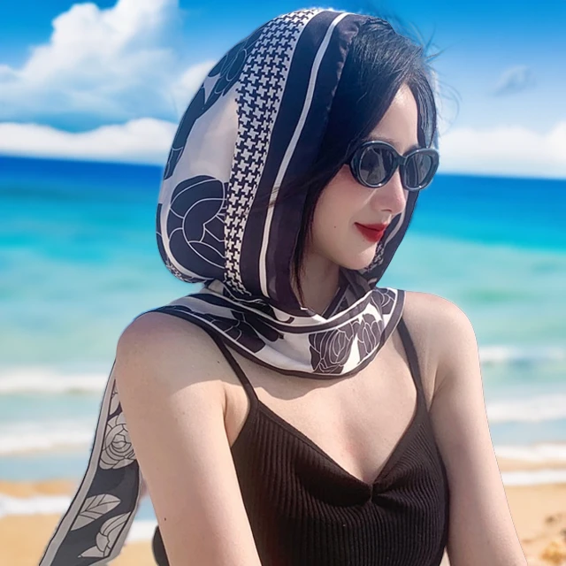 【一帽多用】2025爆款春夏女户外防晒多用百搭时尚薄款丽锦缎丝巾帽