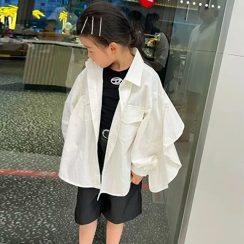 410179《白》优选韩版儿童休闲舒适日常百搭木耳边衬衫